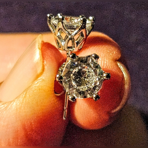 Moissanite and Silver Round Cut Earrings - Picture 3 of 9